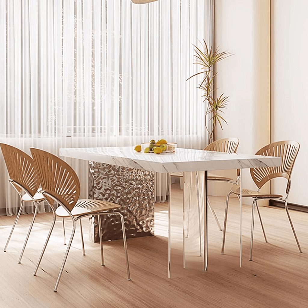 Madison Dining Table, White Sintered Stone & Acrylic - Miola