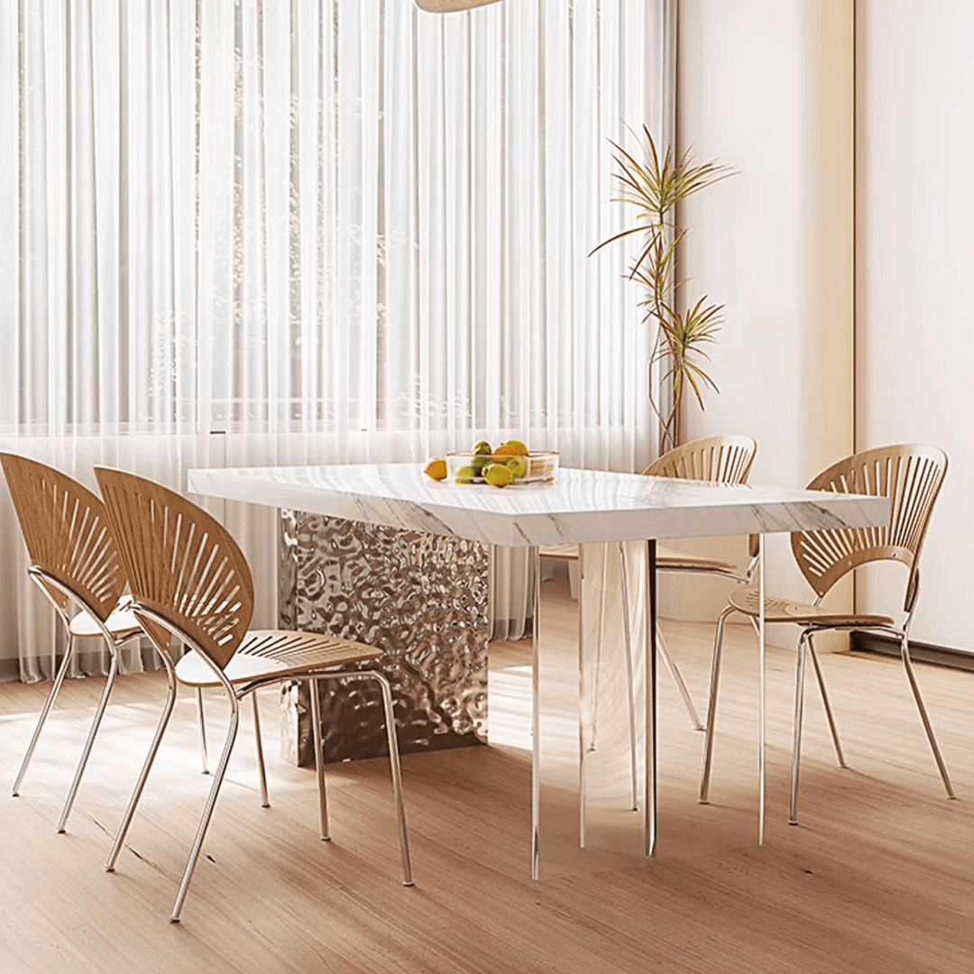 Madison Dining Table, White Sintered Stone & Acrylic - Miola