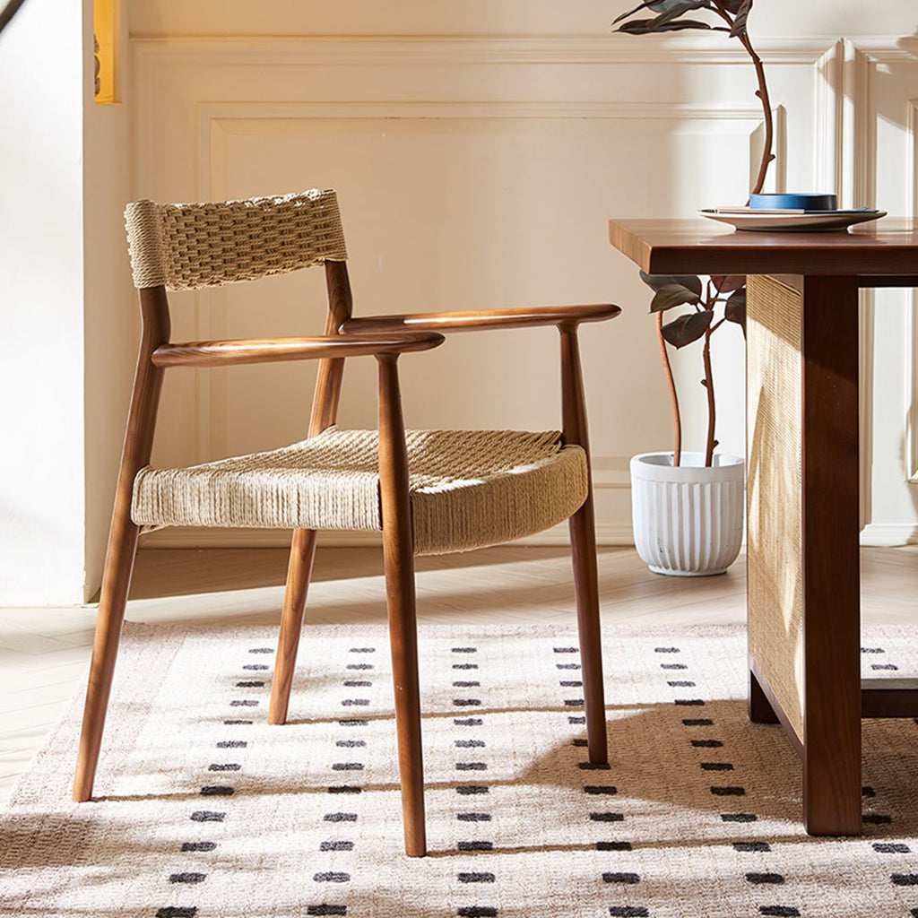 Fuchs Dining Table, Solid Wood & Rattan, Dark Oak - Miola