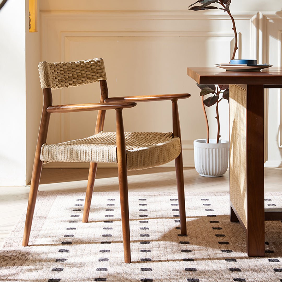 Fuchs Dining Table, Solid Wood & Rattan, Dark Oak - Miola