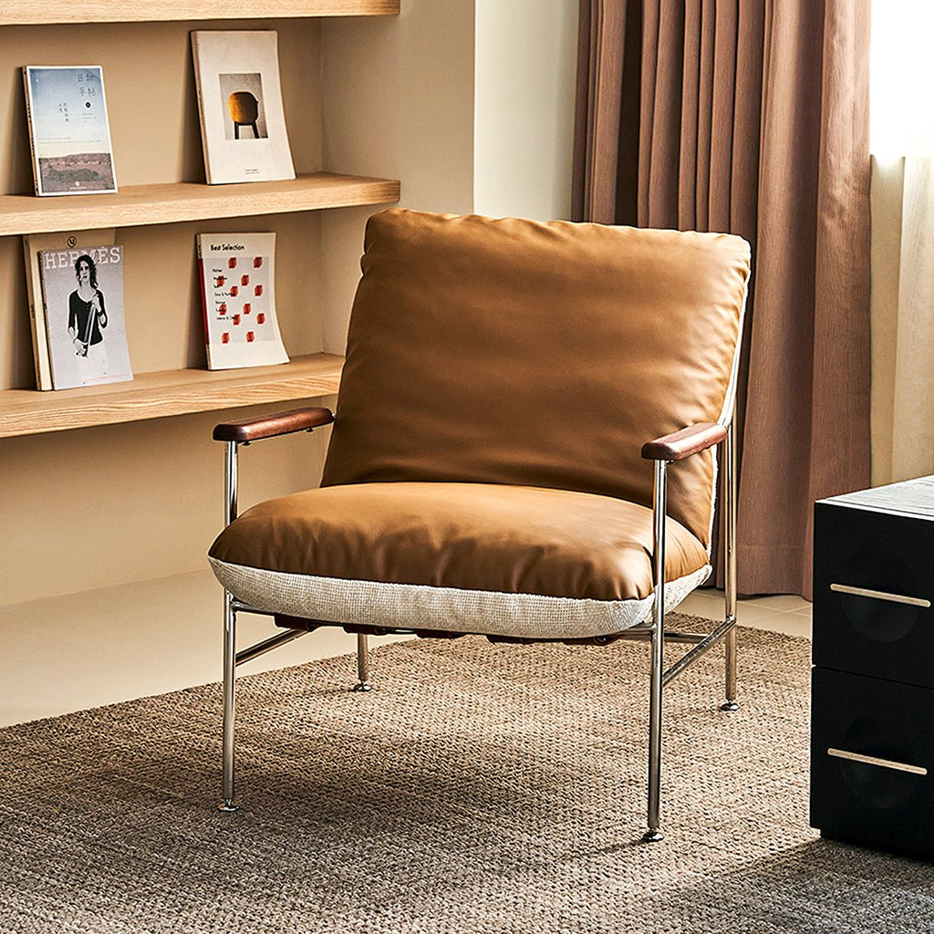 Prasad Lounge Chair Armchair With Ottoman, Real Leather - Miola