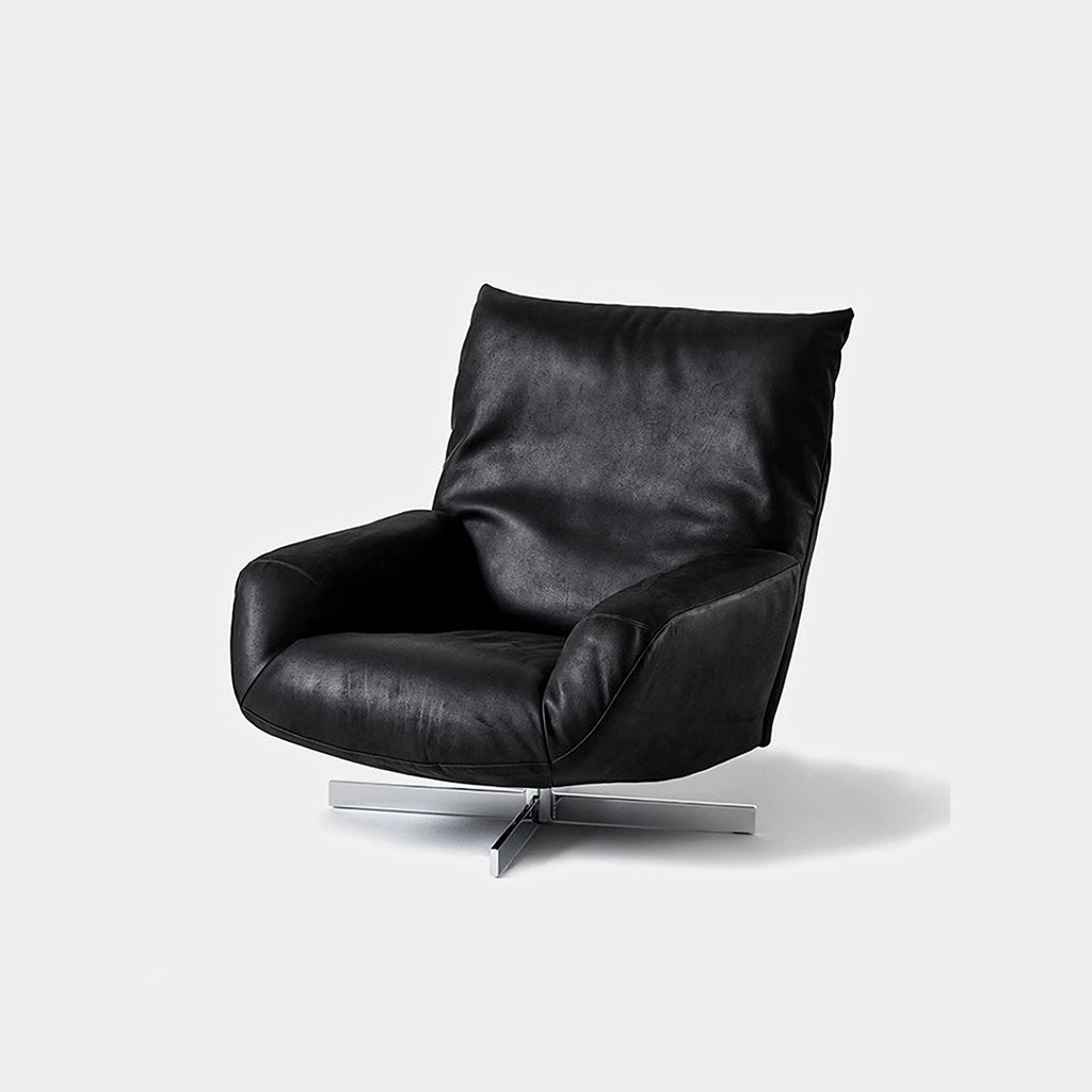 Schmidt Chiara Lounge Chair With Footstool, Swivel, Real Leather - Miola