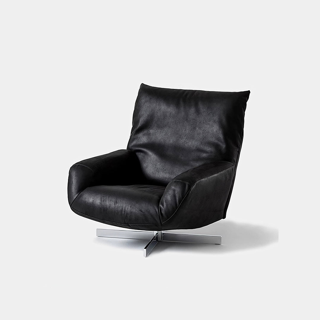 Schmidt Chiara Lounge Chair With Footstool, Swivel, Real Leather - Miola