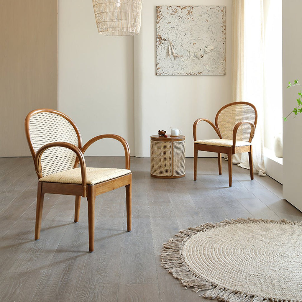 Anya Office Desk With Storage & Office Chair, Ash Wood & Rattan - Miola