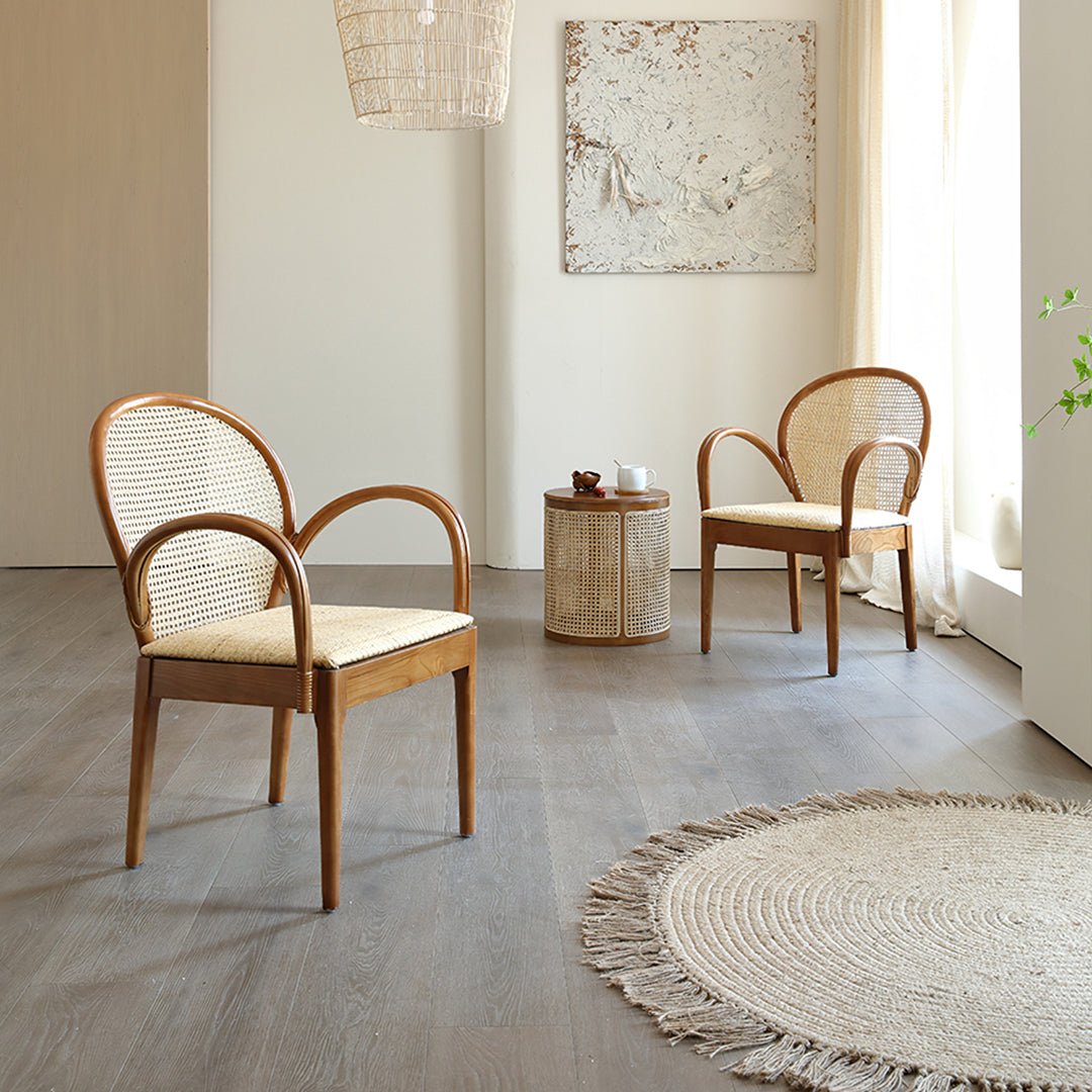 Anya Office Desk With Storage & Office Chair, Ash Wood & Rattan - Miola