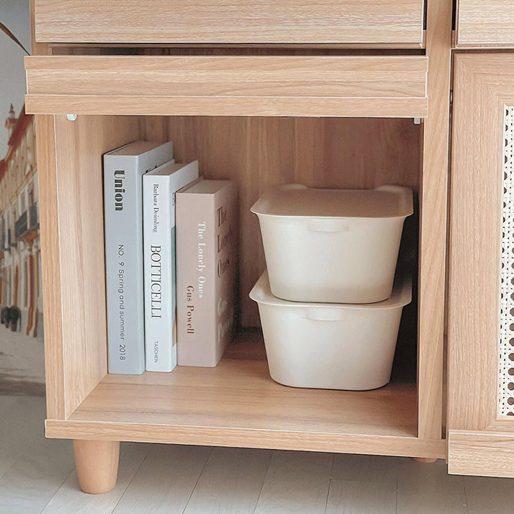 Iskandar Sideboard With Magazine Rack, Solid Wood & Rattan， Storage - Miola