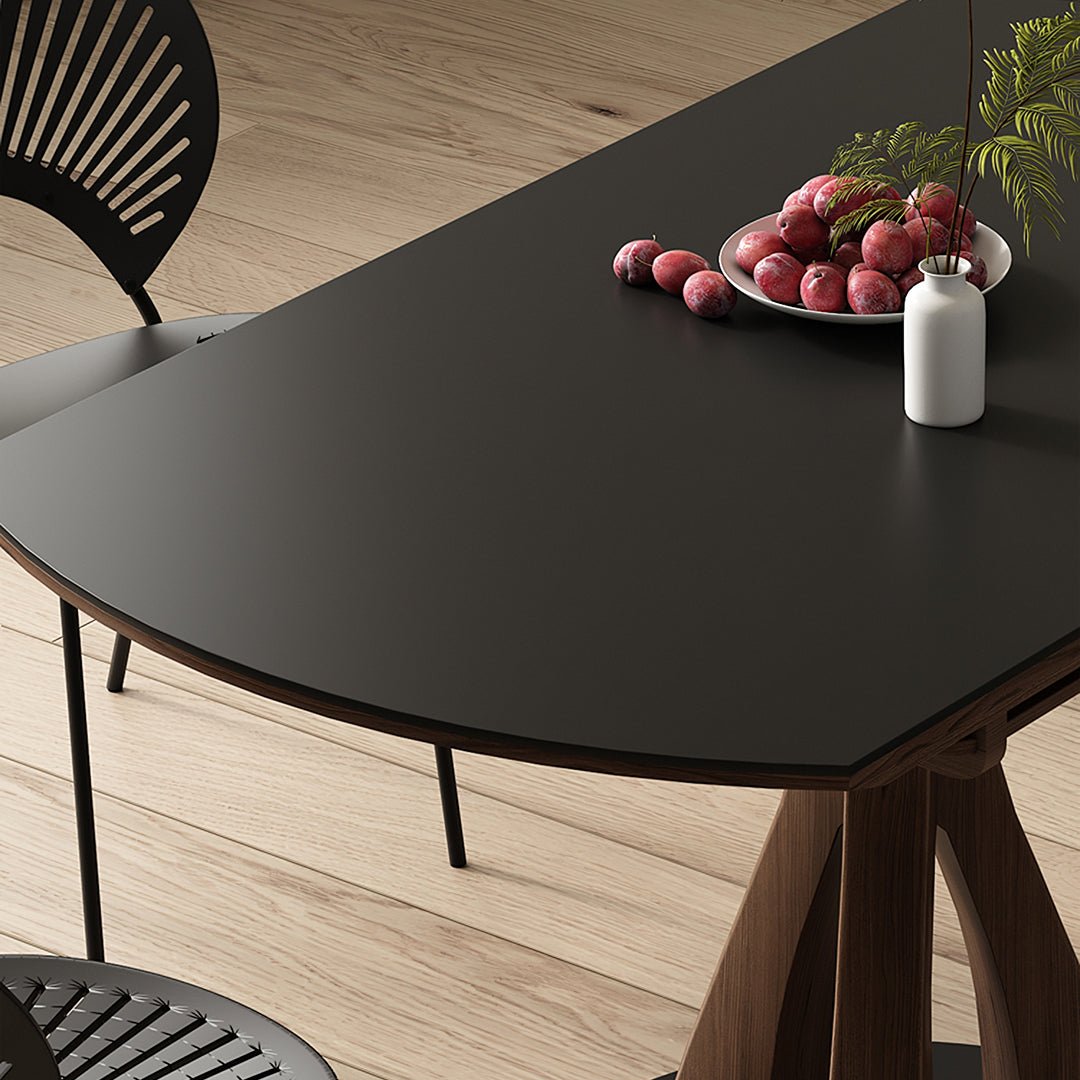 Caruso Round Folding Dining Table, Sintered Stone, Black - Miola