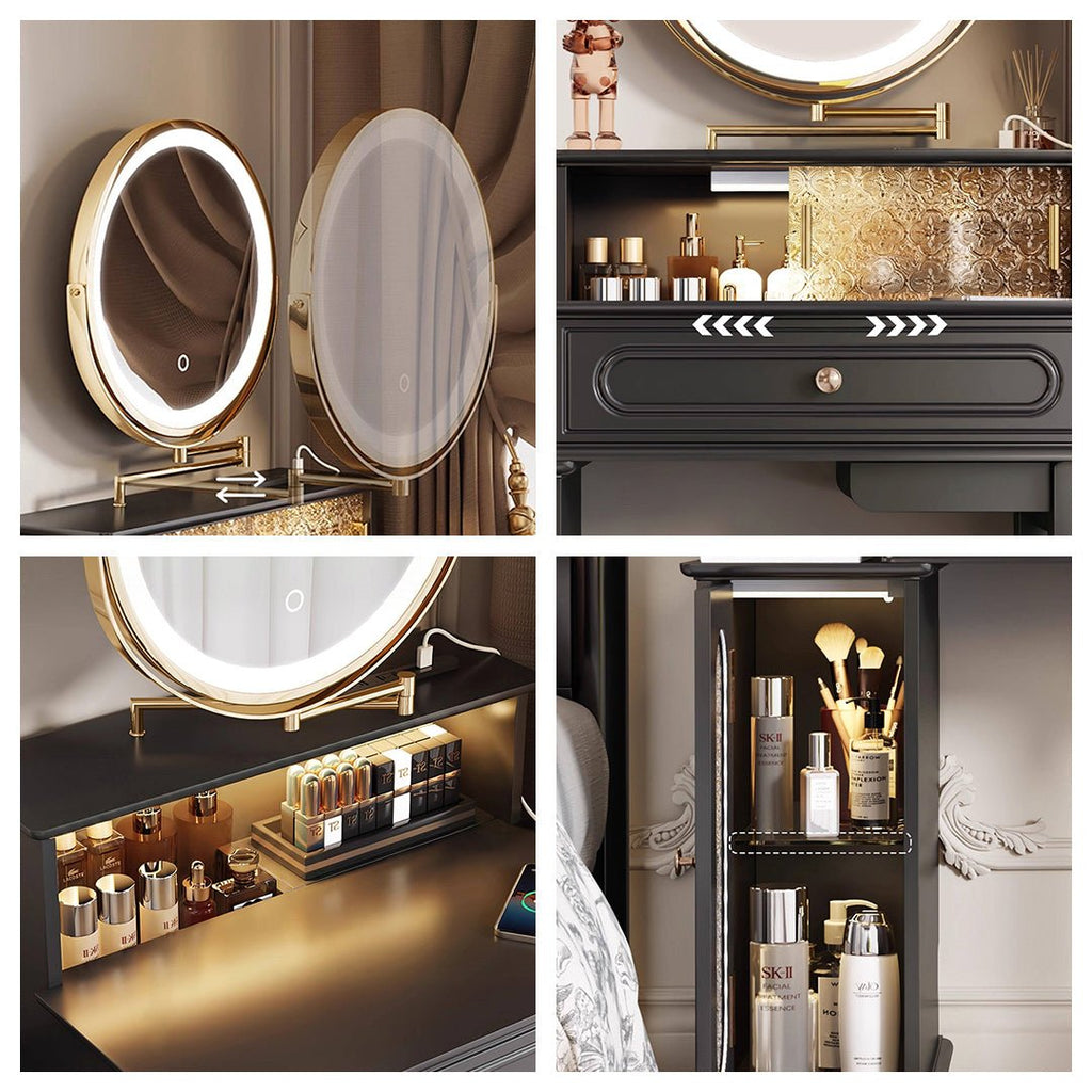 Scarlett Dressing Table With Side Cabinet & LED Mirror - Miola