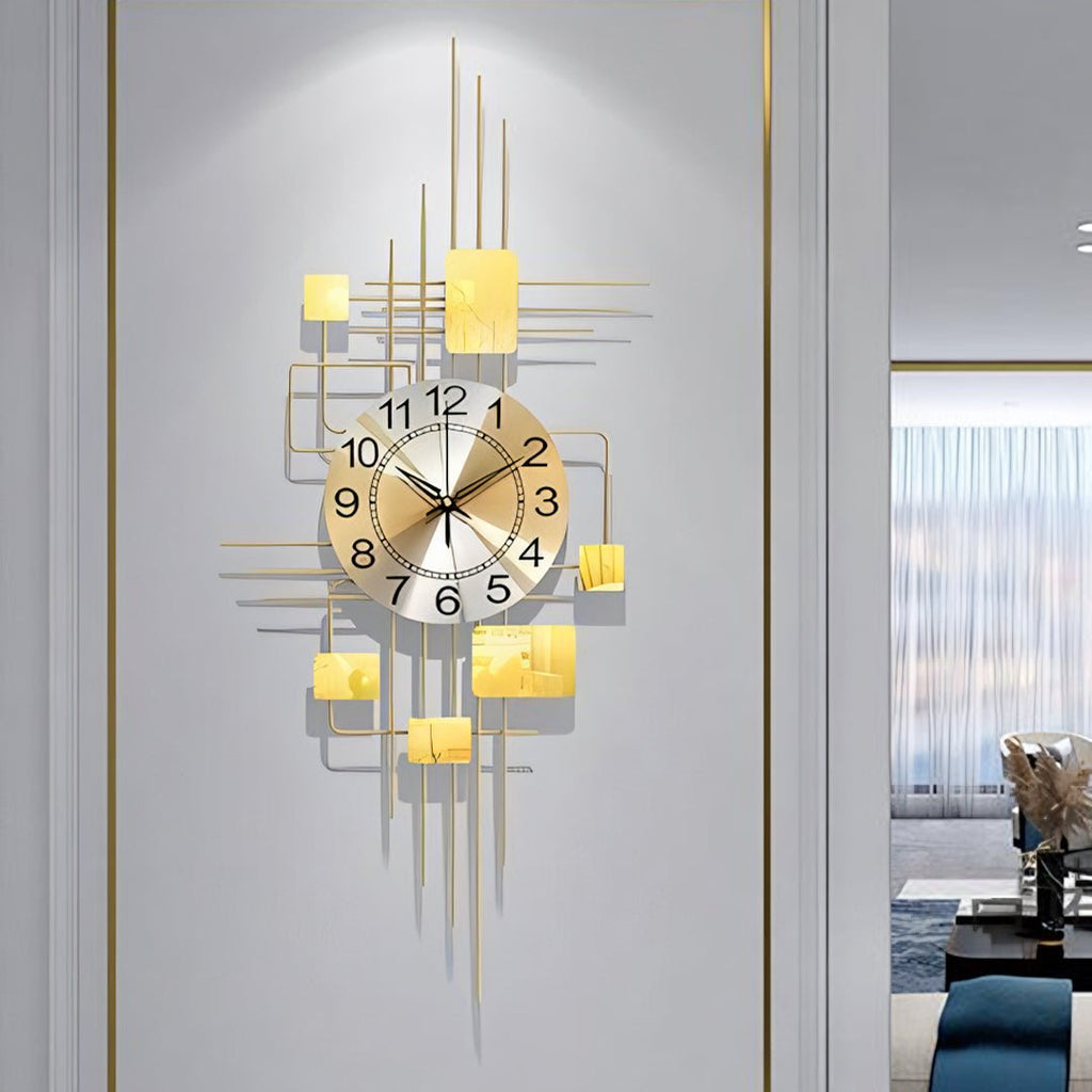 Park Art Deco Wall Clock, Silent Clock, Vertical, Gold - Miola
