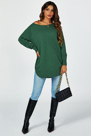 Oversize Knitted Jumper Top In Dark Green