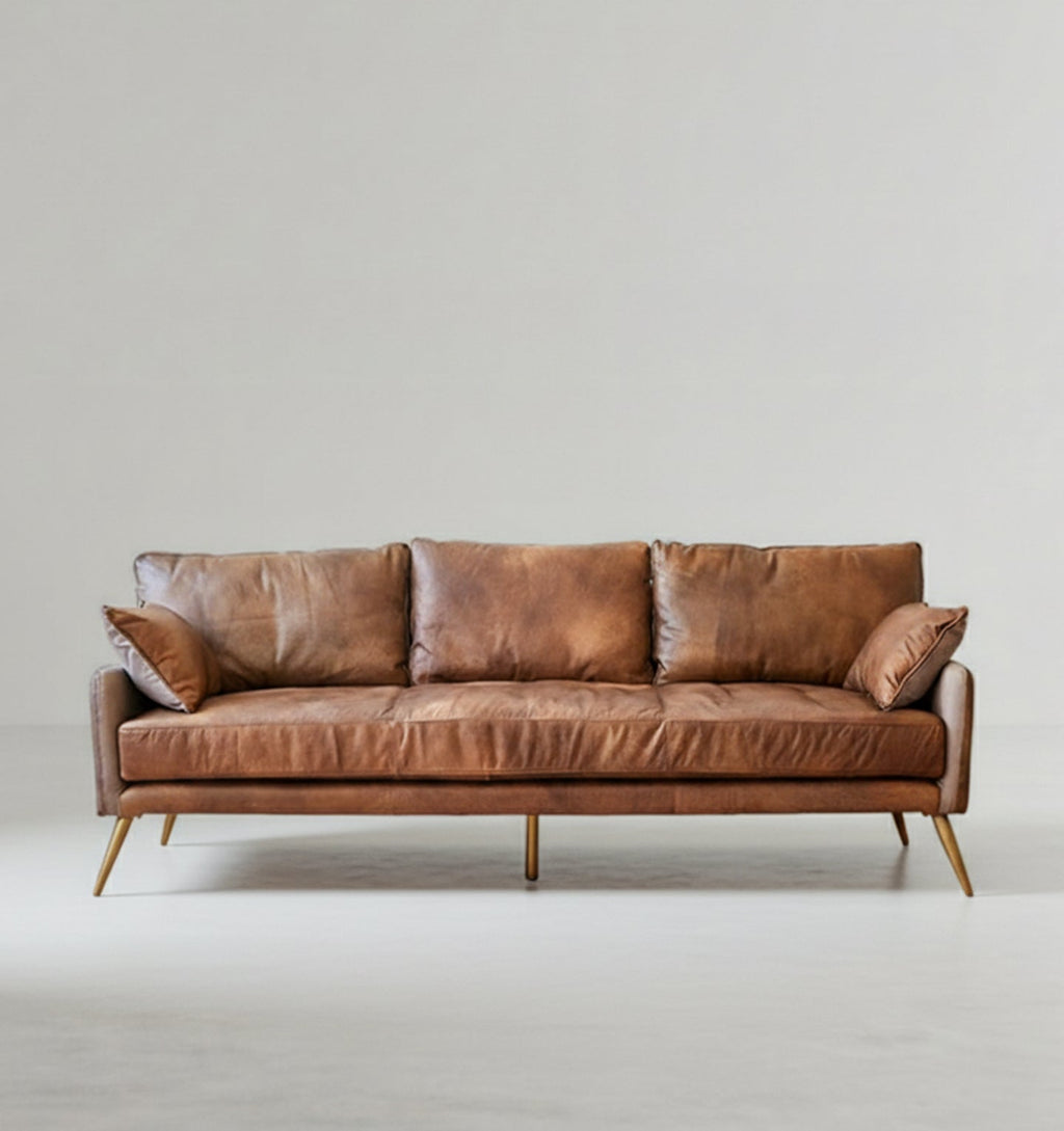 Luna Three Seaters Sofa, Three Seater Corner Sofa, Real Leather - Miola