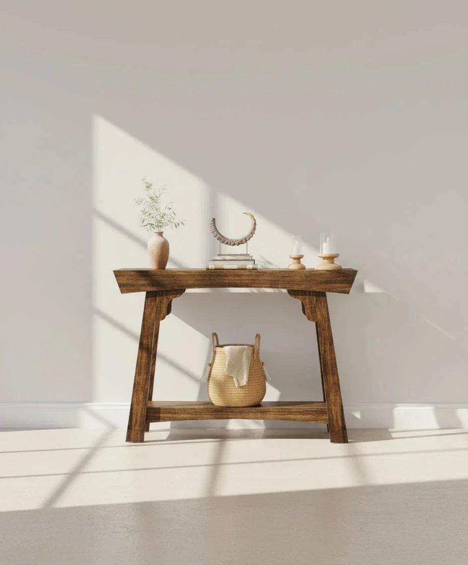 2-Tier Wood Entryway Table with Shelf with Storage, Farmhouse Narrow Sofa Table