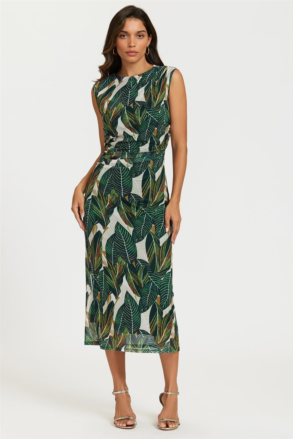 Leaf Print Mesh Maxi Dress in Green - Miola