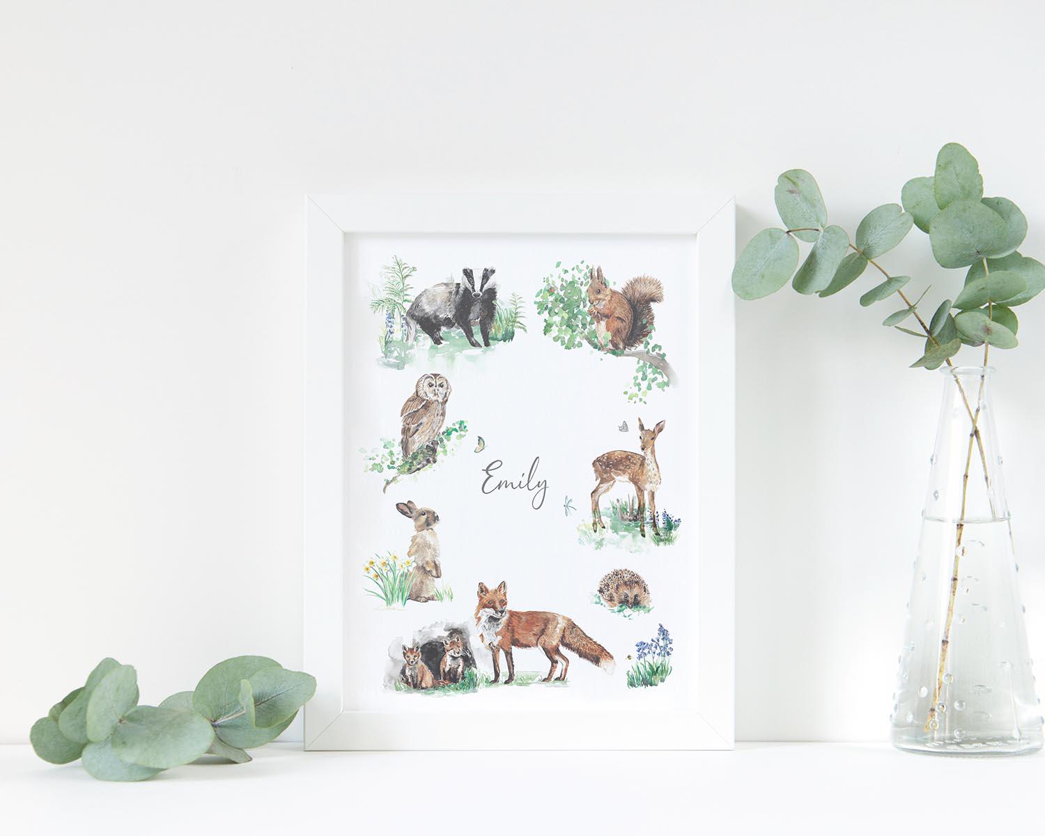 Forest Animals Watercolour Name Print