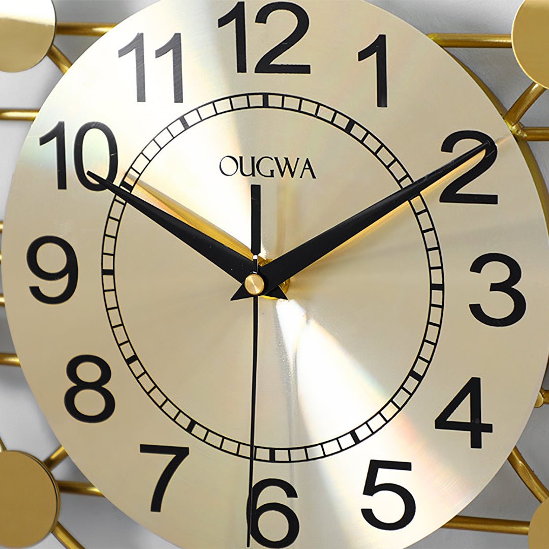 Cohen Art Deco Gold Wall Clock, Silent Clock, Horizontal Or Vertical - Miola
