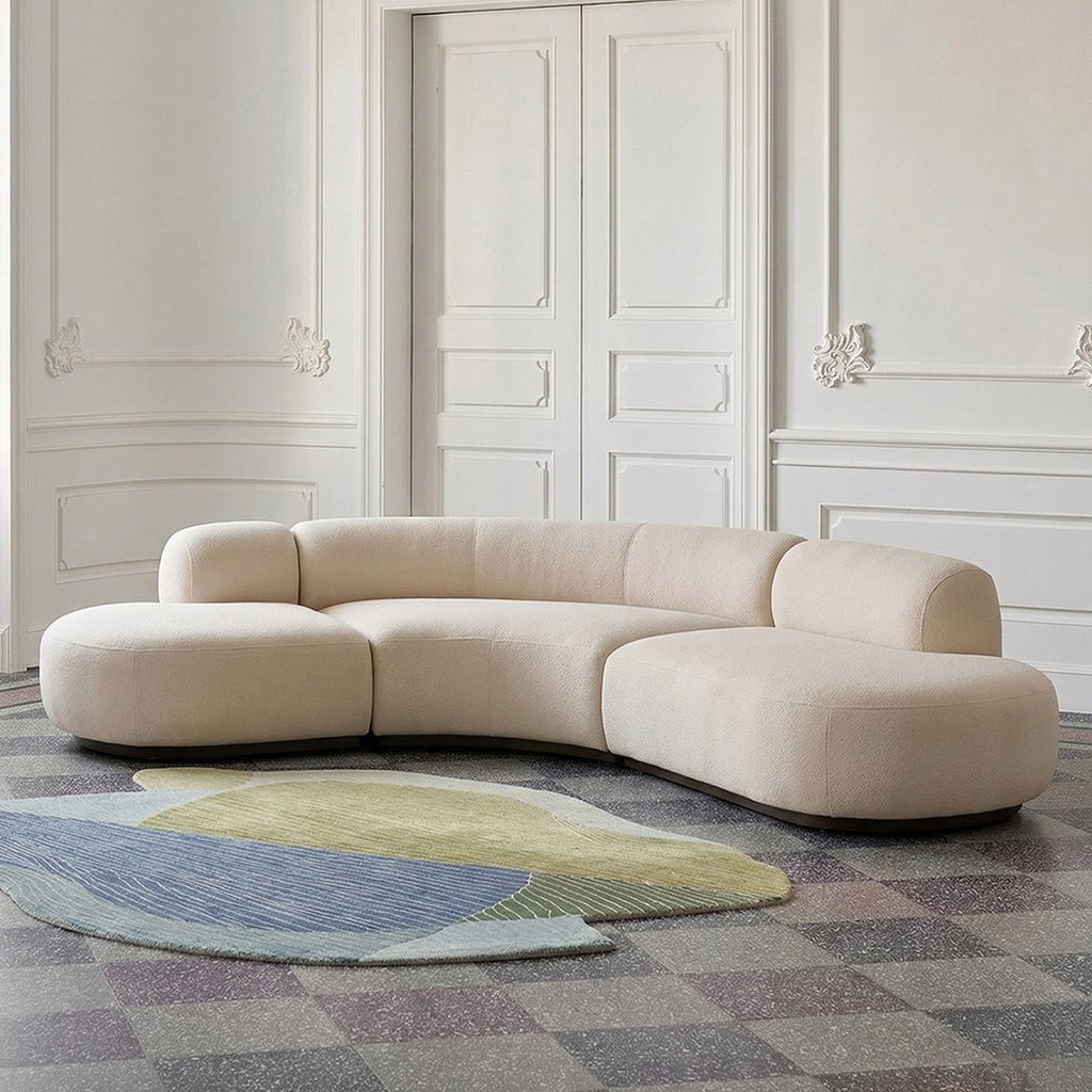 Eulalia Cream Curve Three Seater Sofa, Corner Sofa, Boucle - Miola