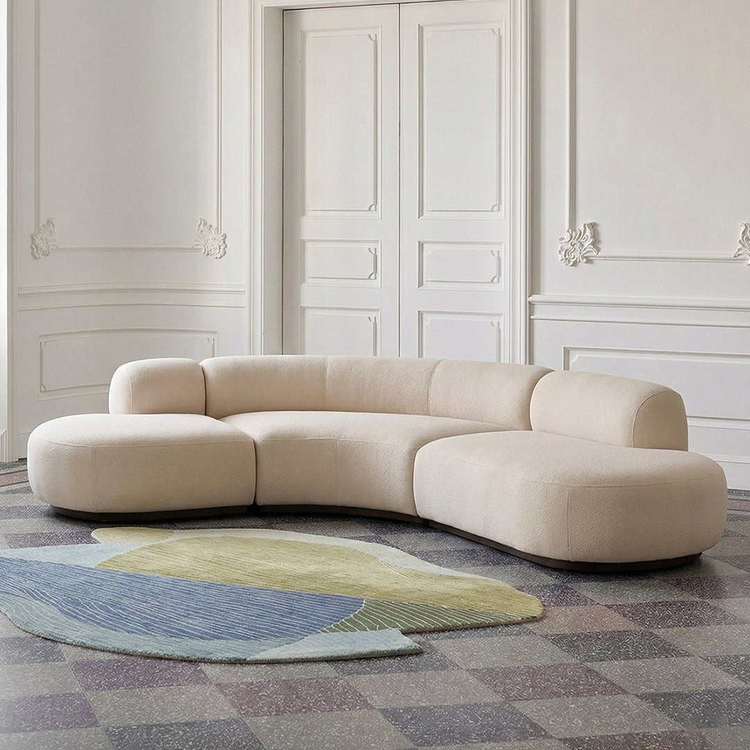 Eulalia Cream Curve Three Seater Sofa, Corner Sofa, Boucle - Miola