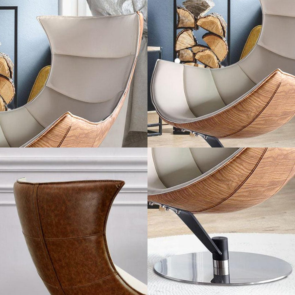 Lobster Lounge Swivel Chair With Ottoman, Walnut Texture - Miola