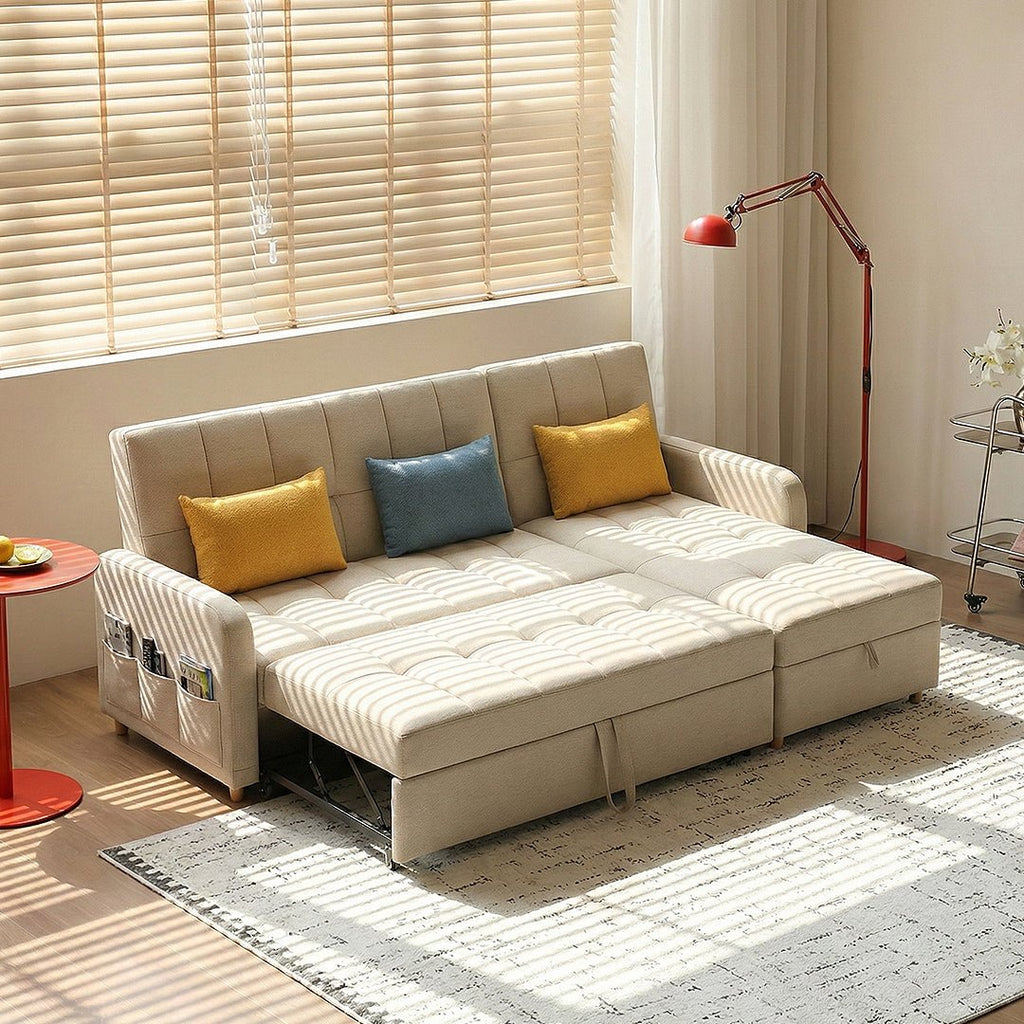ML203 Three Seater Sofa Bed, L Shape Sofa Bed With Storage, Linen - Miola