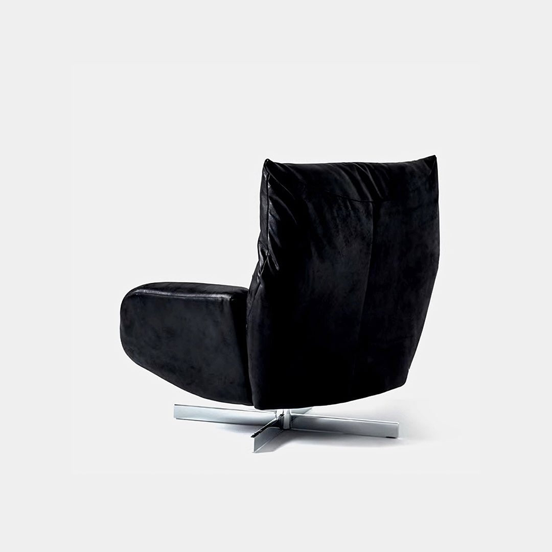 Schmidt Chiara Lounge Chair With Footstool, Swivel, Real Leather - Miola