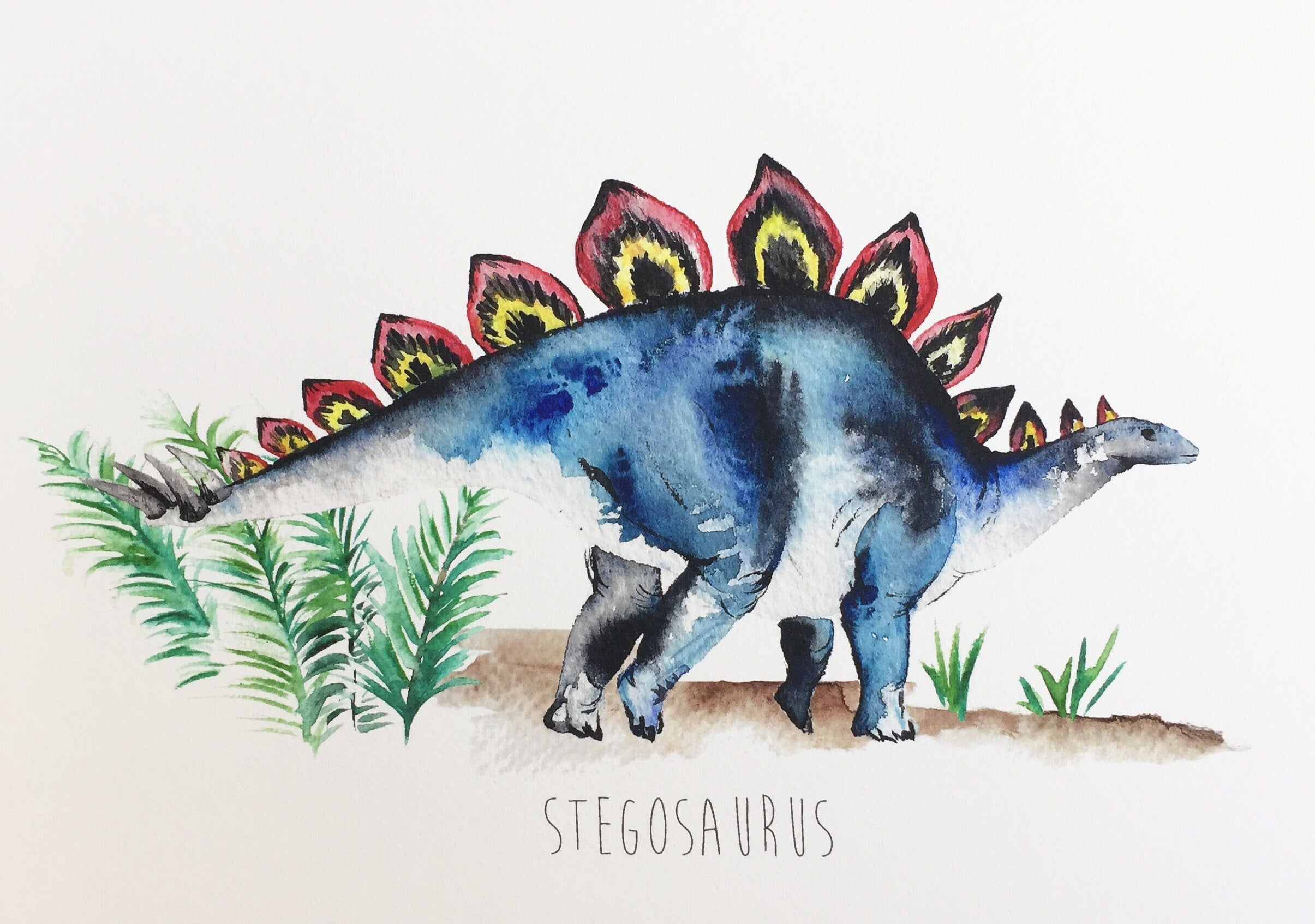Personalised Watercolour Stegosaurus Dinosaur Art Print