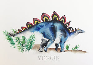 Personalised Watercolour Stegosaurus Dinosaur Art Print