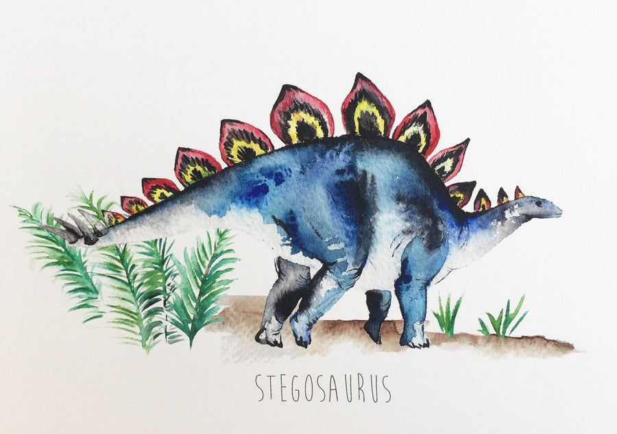 Personalised Watercolour Stegosaurus Dinosaur Art Print