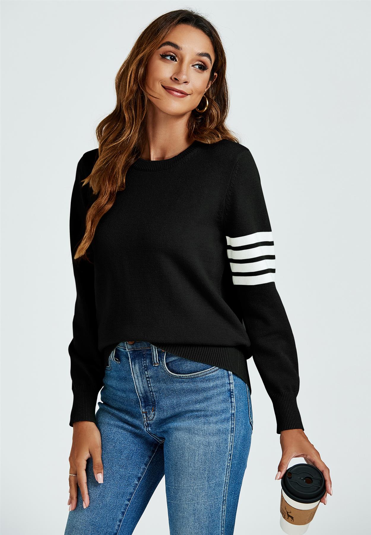 Stripe Pattern Jumper Top In Black