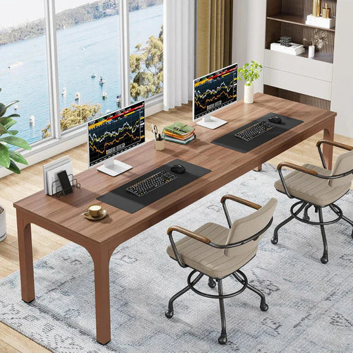 200cm Modern Extra Long Desk - Large Walnut Home Office Workstation