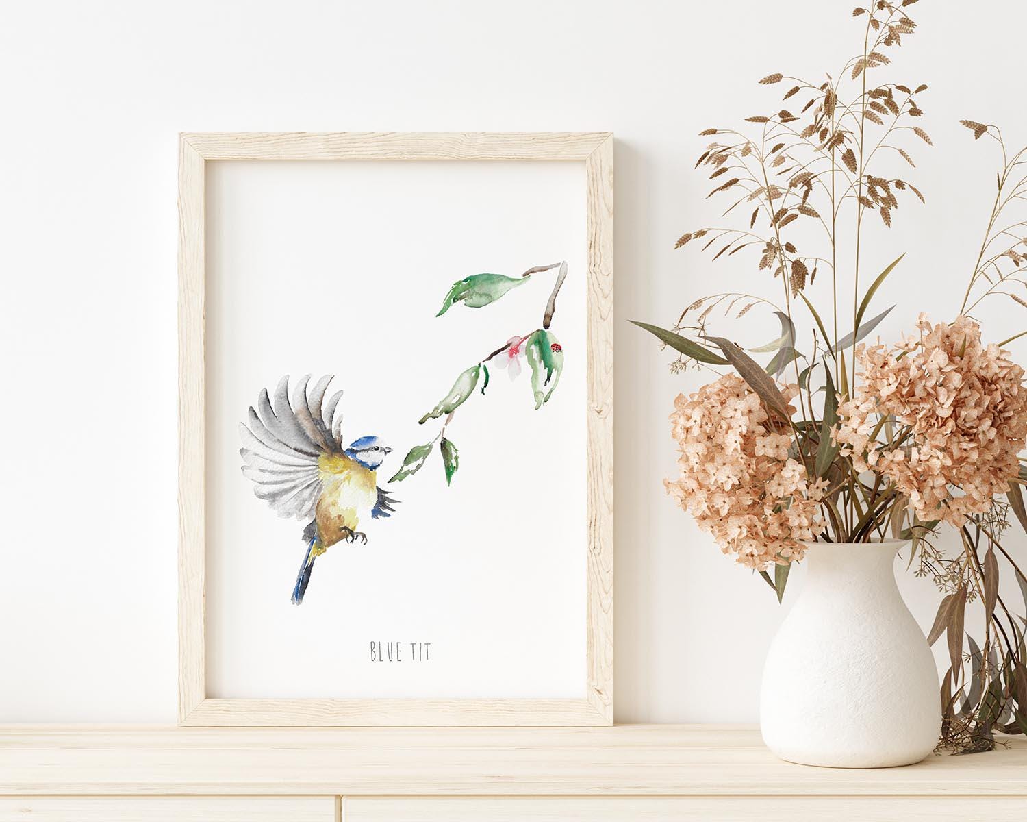 Personalised Blue Tit Garden Bird Wall print