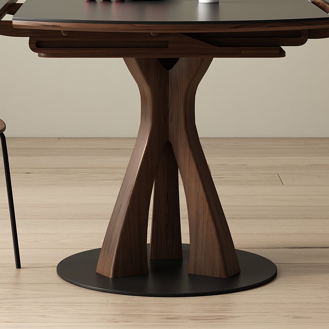 Caruso Round Folding Dining Table, Sintered Stone, Black - Miola