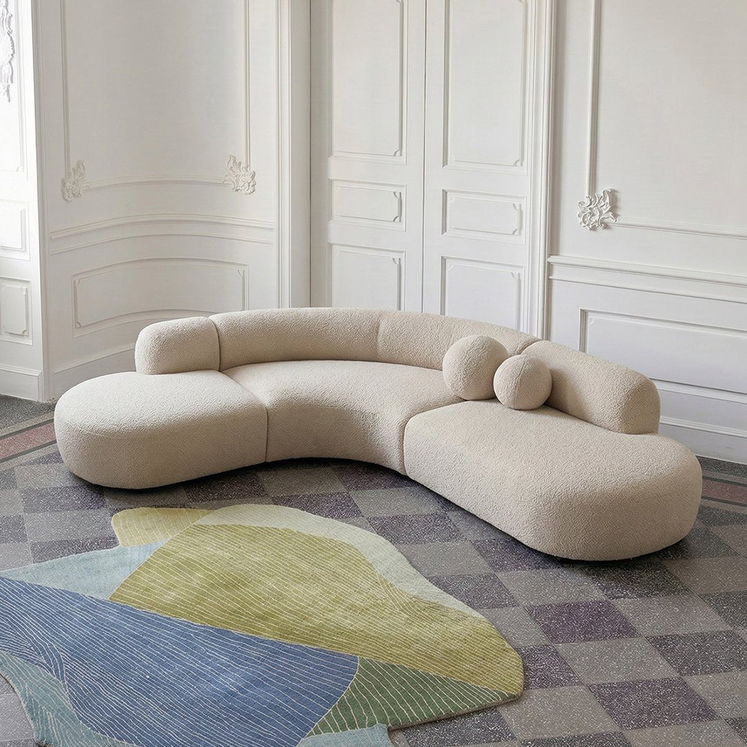 Eulalia Cream Curve Three Seater Sofa, Corner Sofa, Boucle - Miola