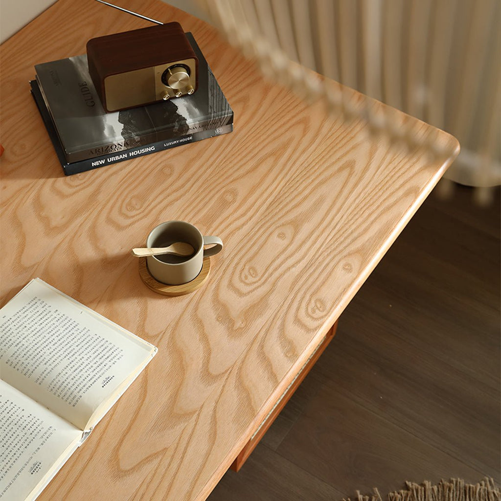 Anya Office Desk With Storage & Office Chair, Ash Wood & Rattan - Miola