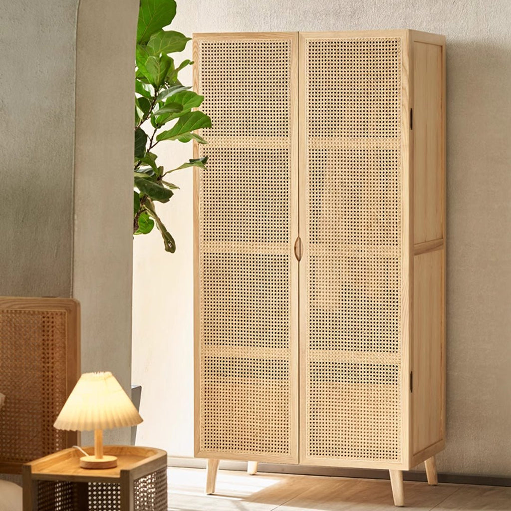 Amelia Rattan Wardrobe, Solid Wood & Rattan - Miola