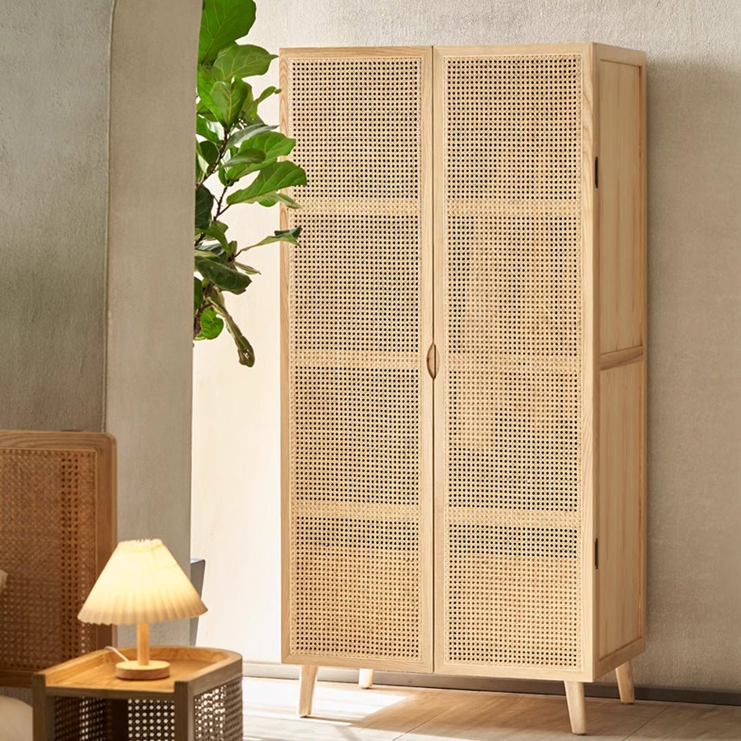 Amelia Rattan Wardrobe, Solid Wood & Rattan - Miola