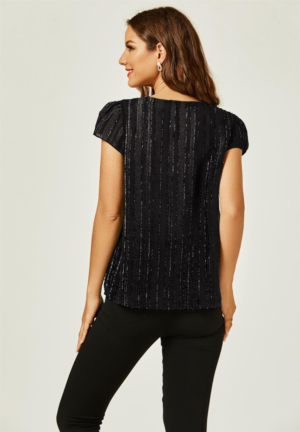 Flocked Tulle Sheer Top In Black