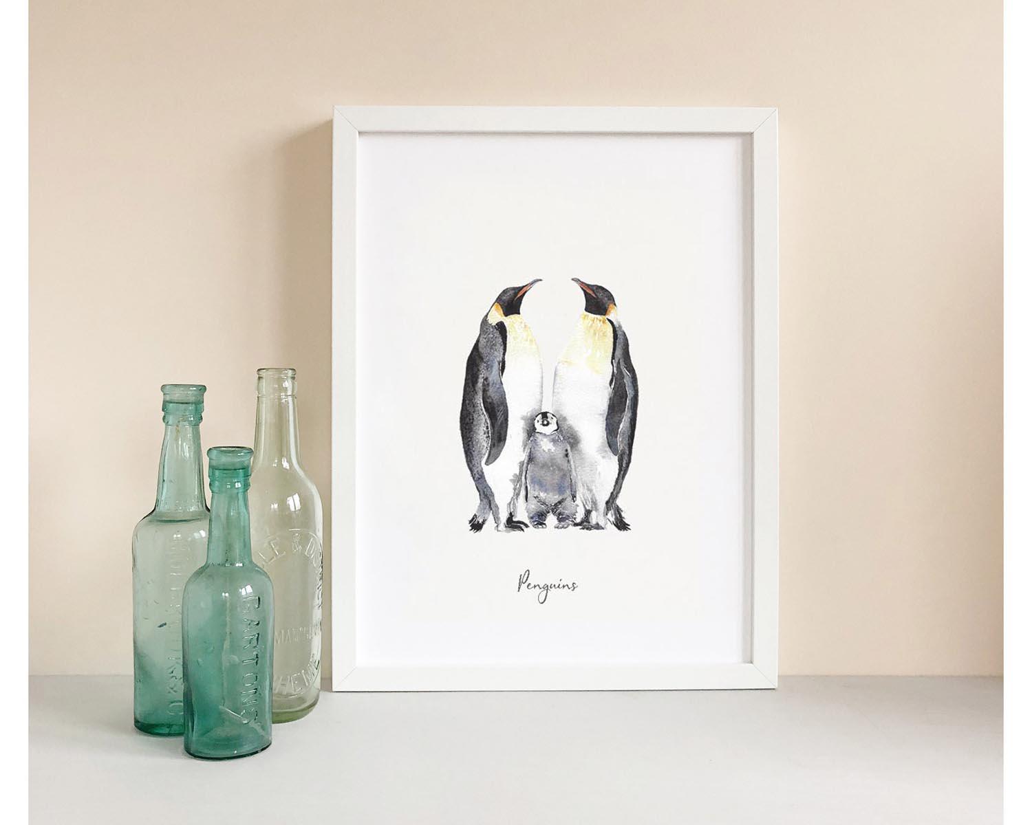 Penguins - Personalised Watercolour Fine Art Print