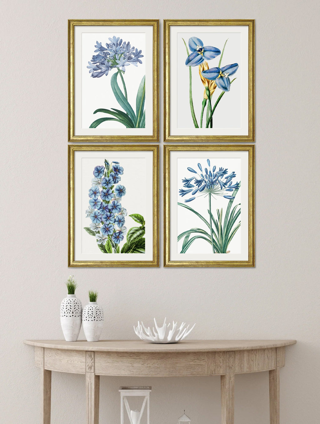 Blue Floral Illustrations Set of 4 Prints