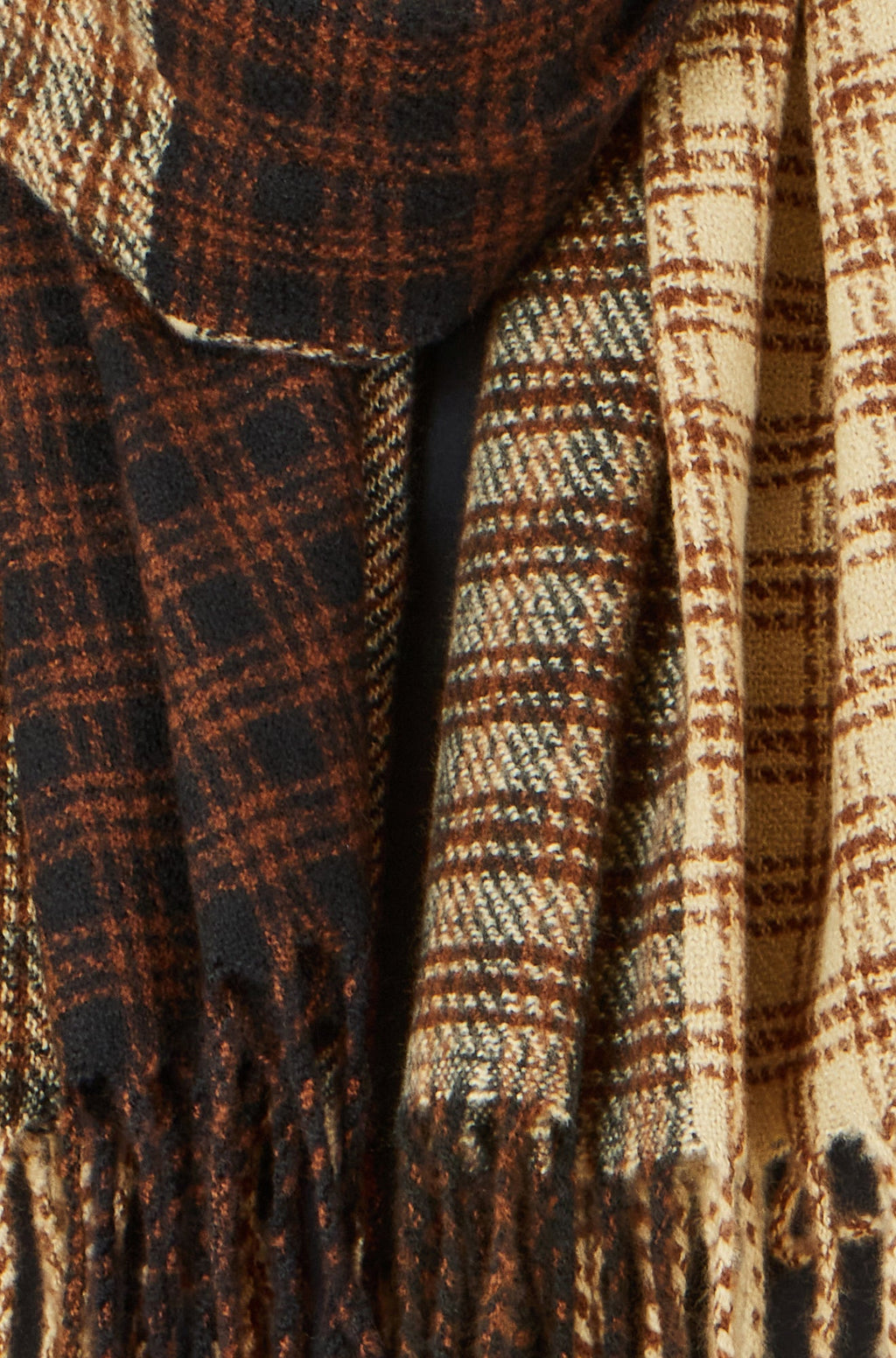 Brown Mixed Check Scarf