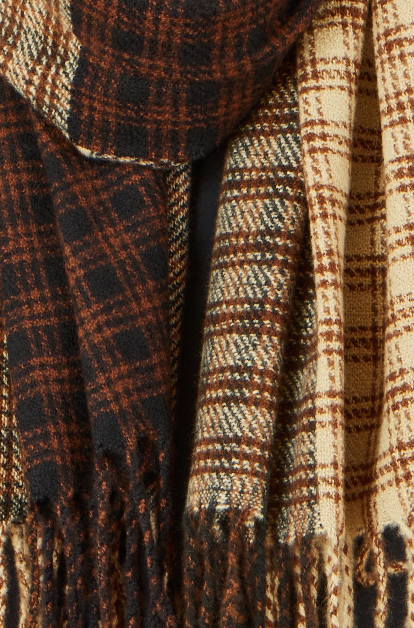 Brown Mixed Check Scarf