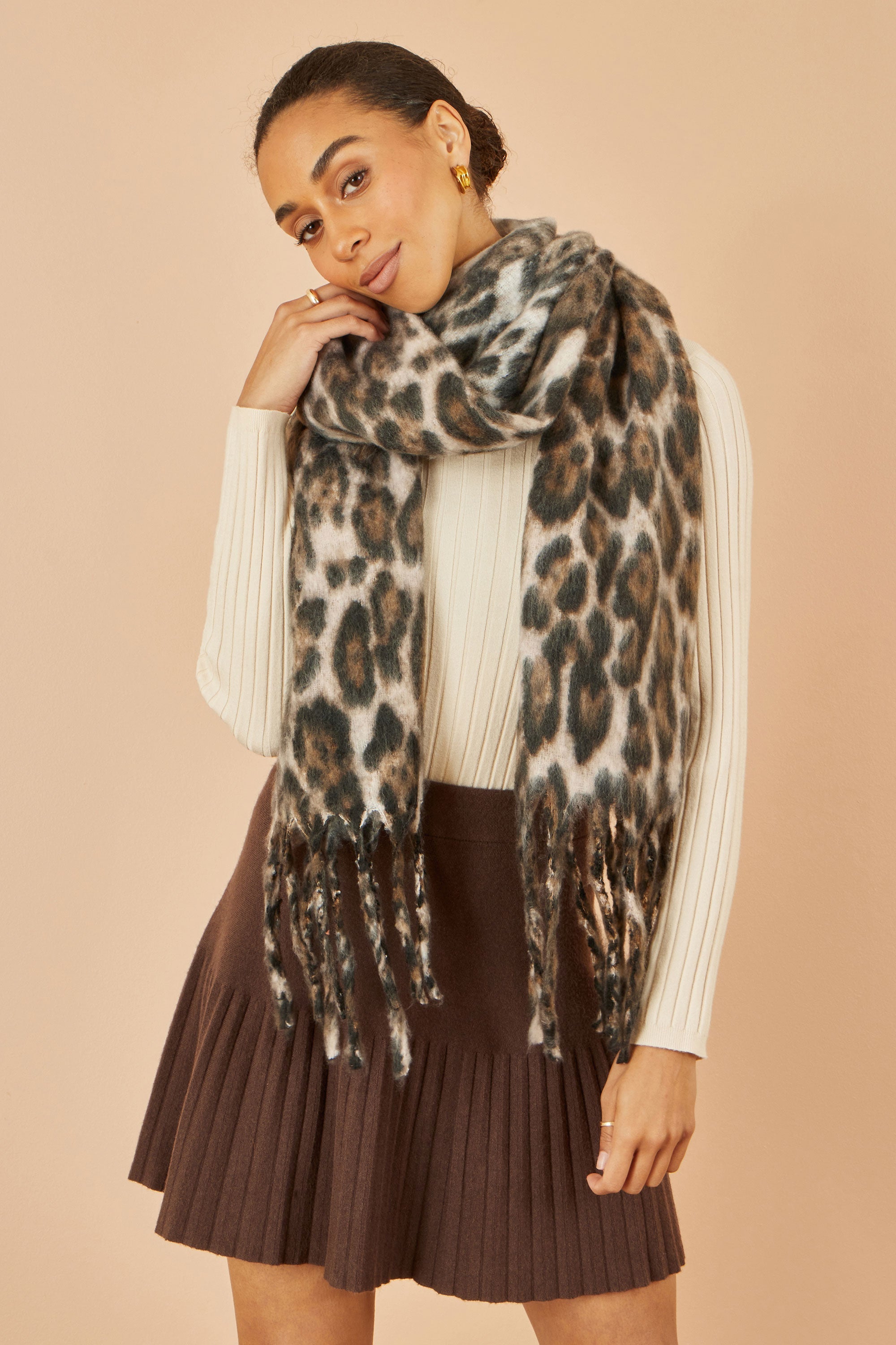 Brown Leopard Print Soft Scarf