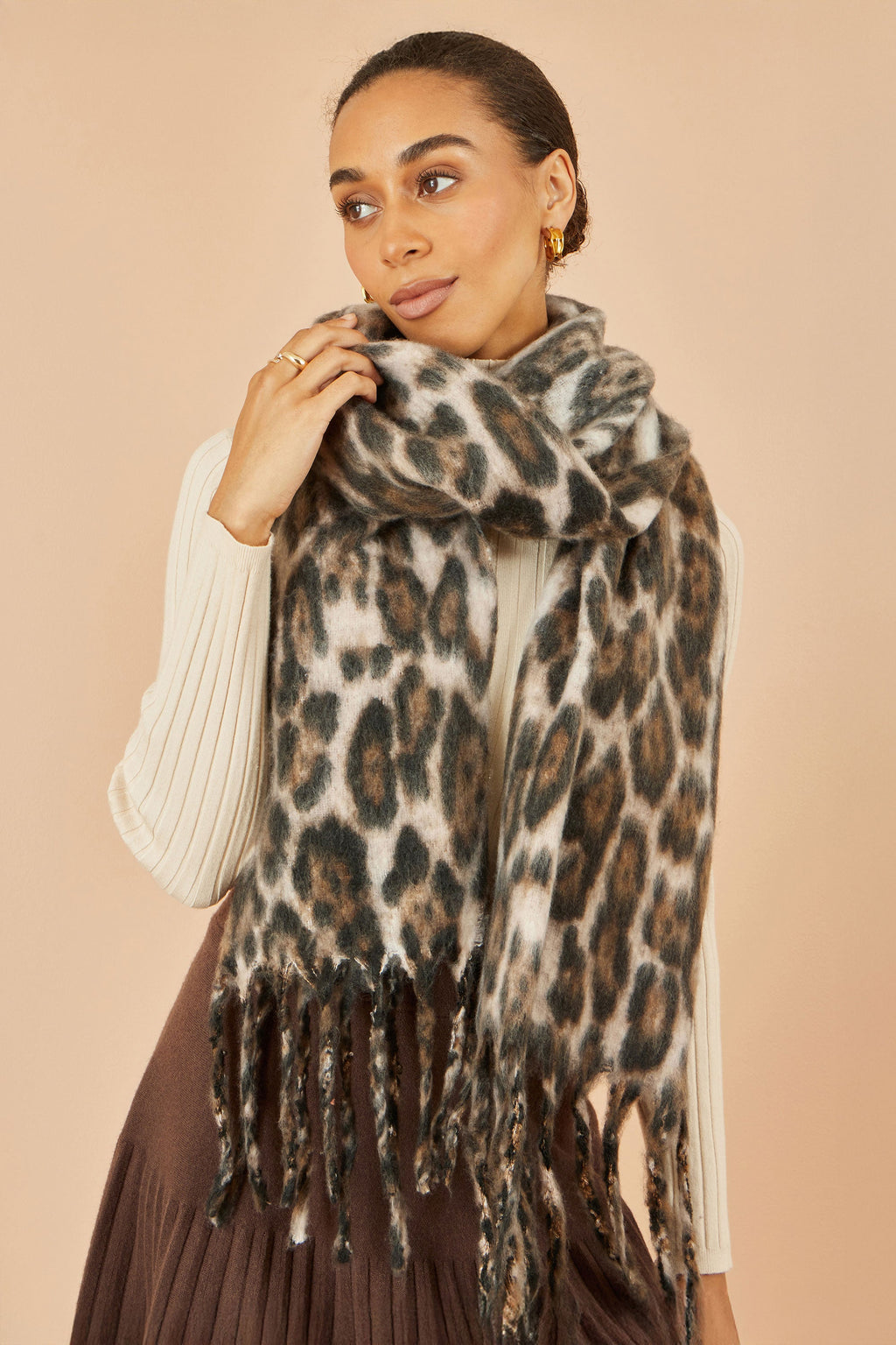 Brown Leopard Print Soft Scarf
