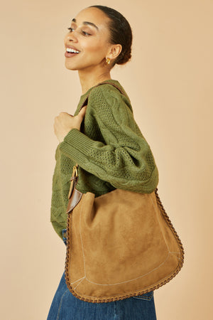 Tan Faux Suede Stitching Bag