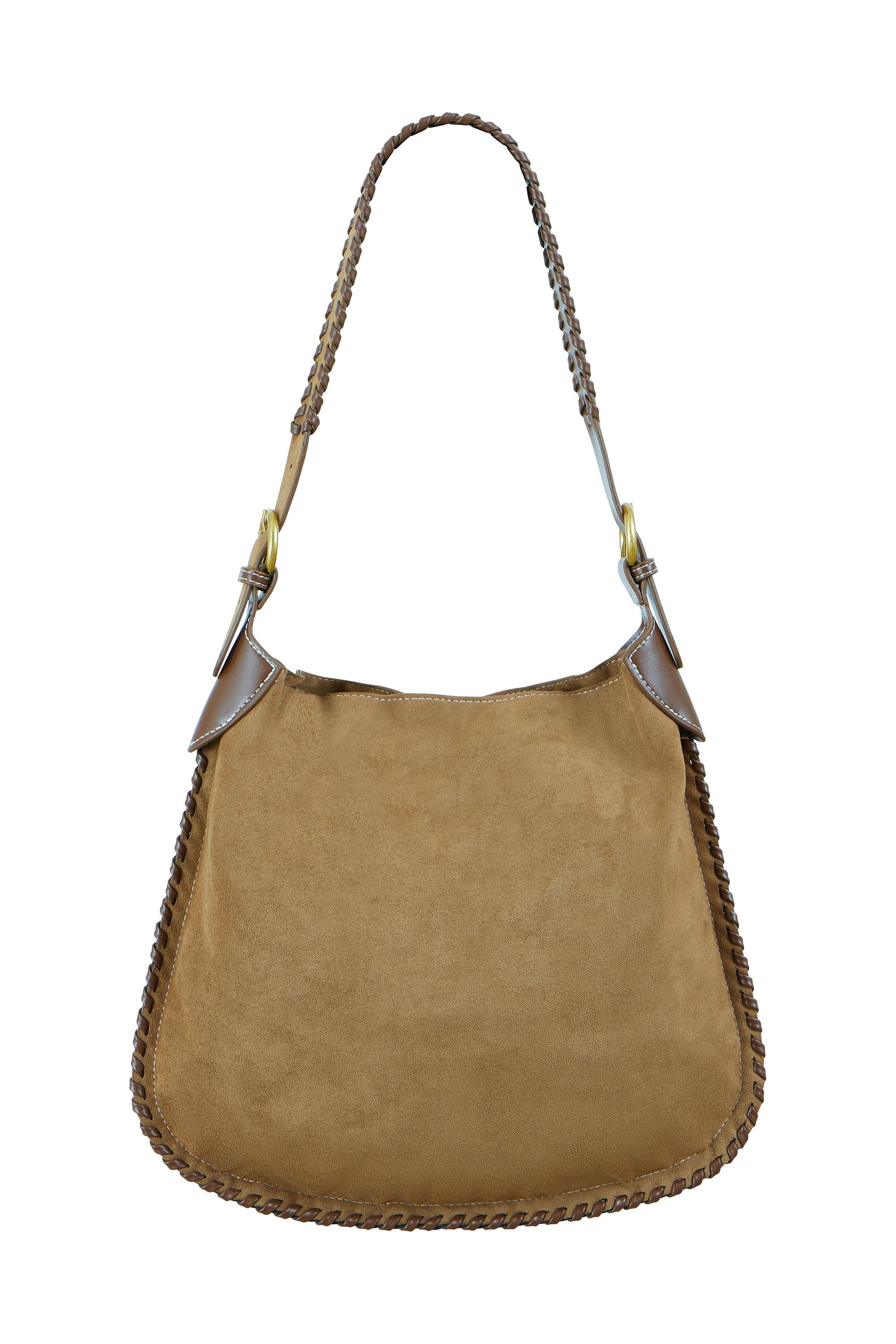 Tan Faux Suede Stitching Bag