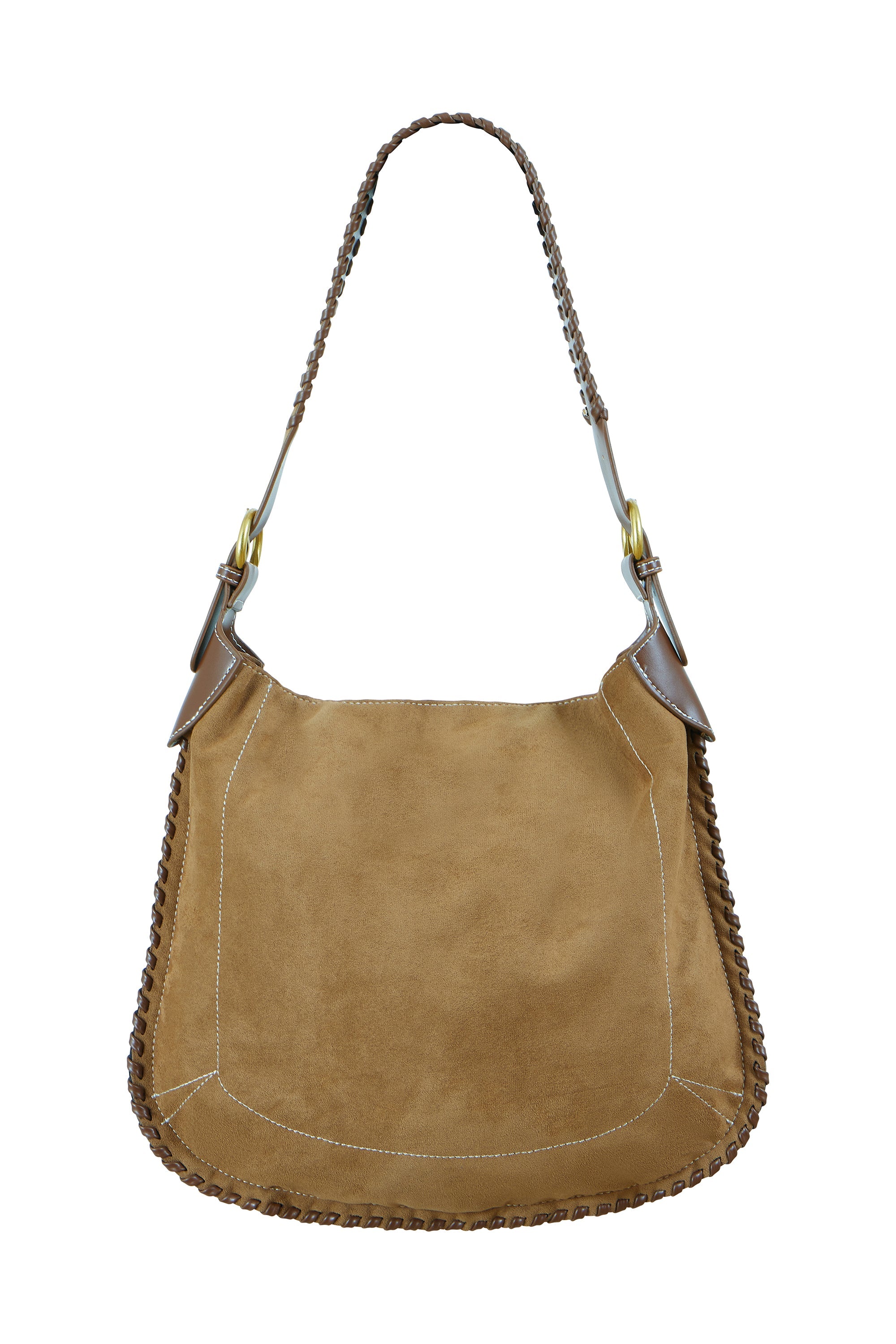 Tan Faux Suede Stitching Bag