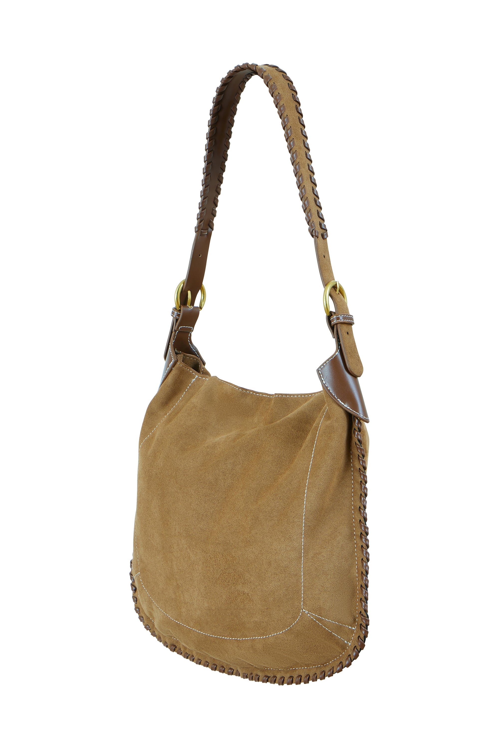 Tan Faux Suede Stitching Bag