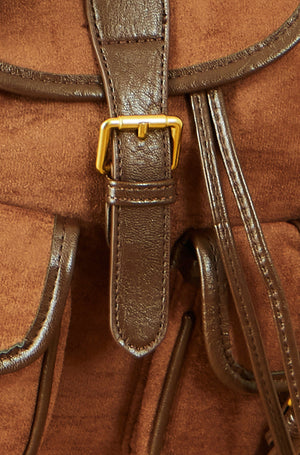 Tan Faux Suede Pocket Rucksack