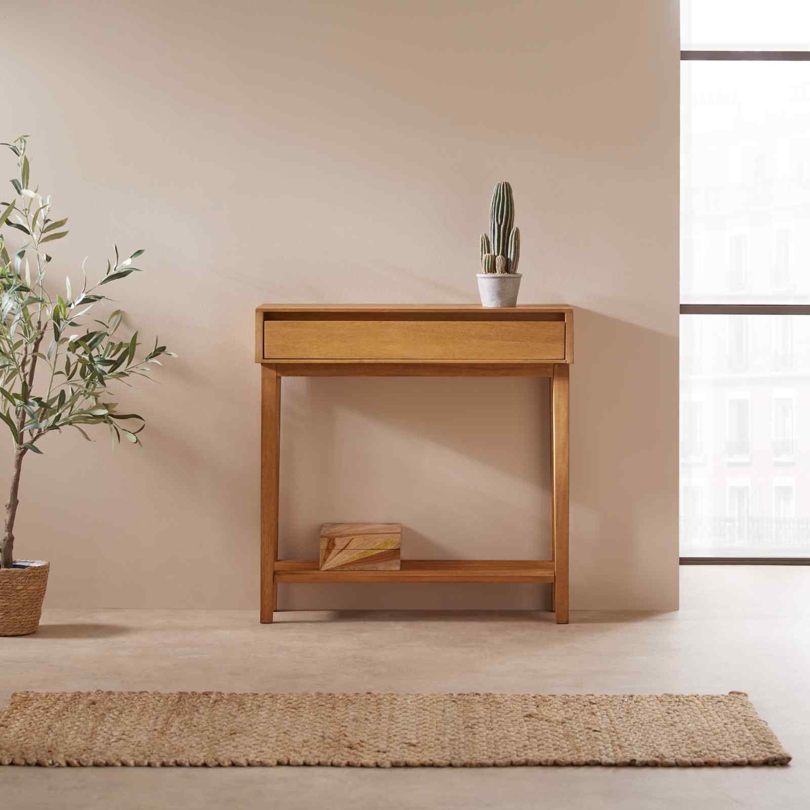 Melia Light Oak Console and Hallway Table with One Drawer - Miola