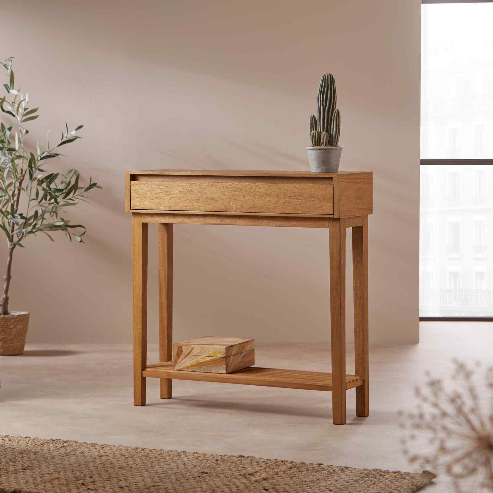 Melia Light Oak Console and Hallway Table with One Drawer - Miola