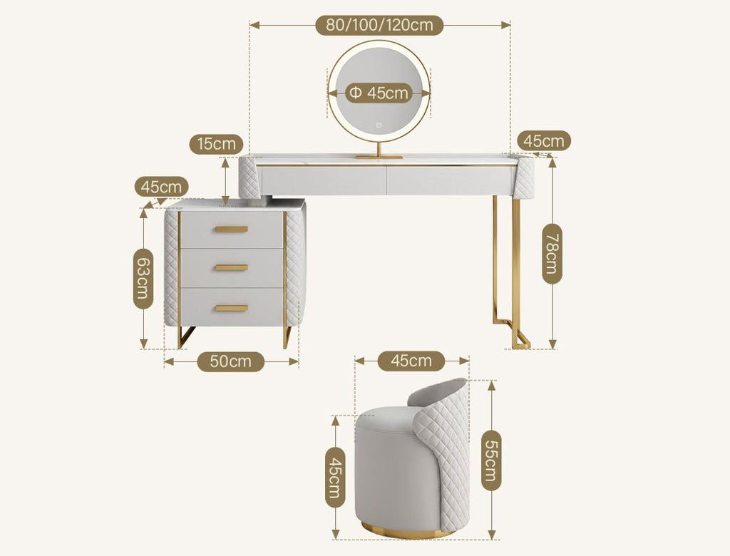 Allurea Dressing Table With LED Mirror, Greyish Cream - Miola